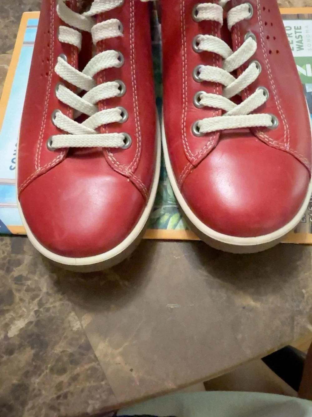 ECCO Red Leather Lace-Up Comfort Sneakers EU 39